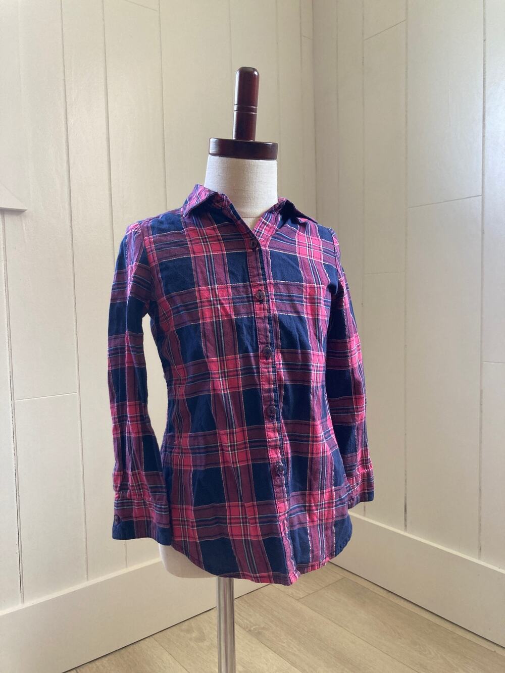 Faded Glory Pink Plaid Girls Buttondown Shirt, Size 4-5
